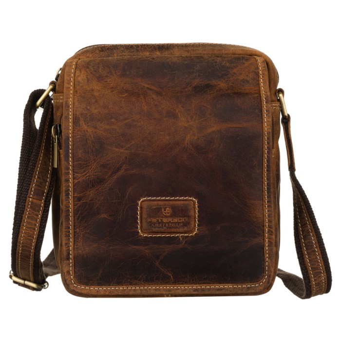 Listonoszka męska z klapką w brązowym kolorze wykonana z nubukowej skóry naturalnej - Peterson