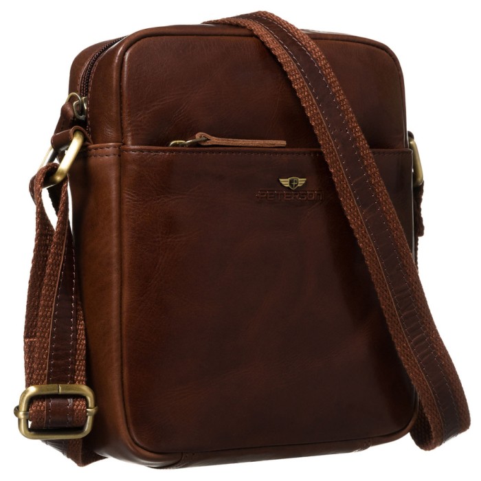 Brązowa torba-listonoszka ze skóry naturalnej z etui na klucze w zestawie - Peterson