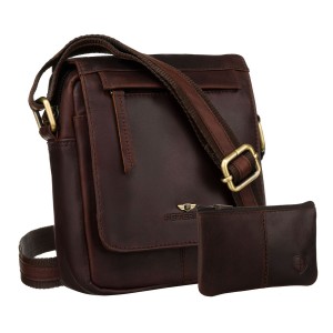 Skórzana, brązowa torba męska na ramię z klapką i etui w zestawie - Peterson