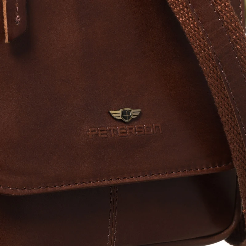Skórzana, brązowa torba męska na ramię z klapką i etui w zestawie - Peterson
