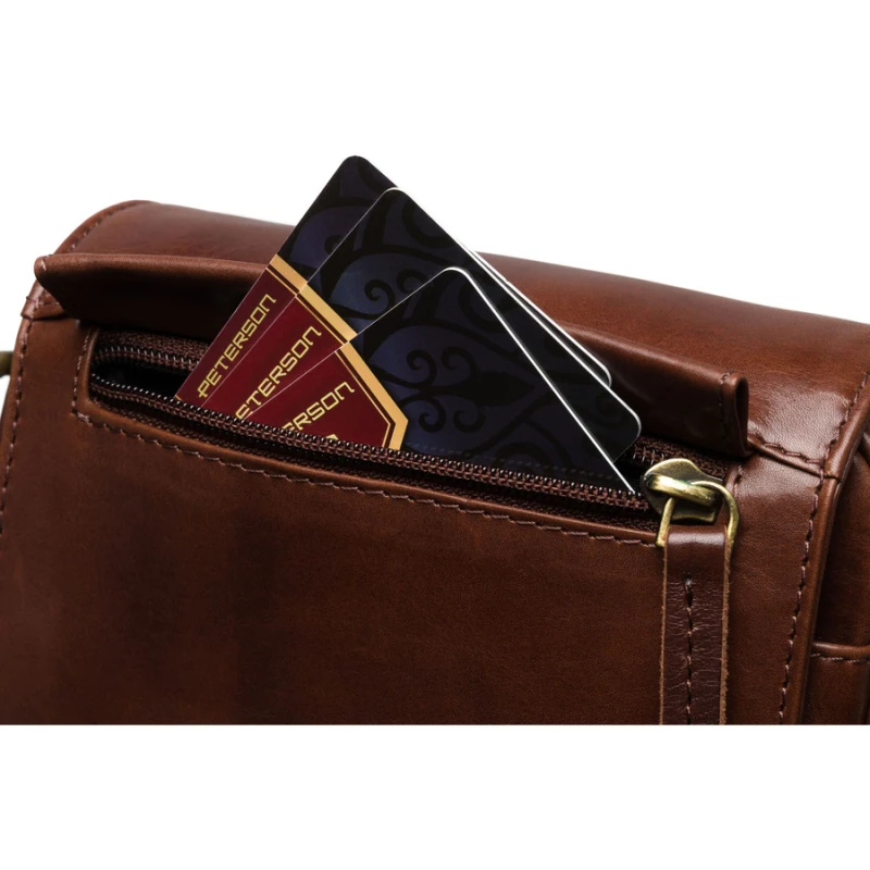 Skórzana, brązowa torba męska na ramię z klapką i etui w zestawie - Peterson
