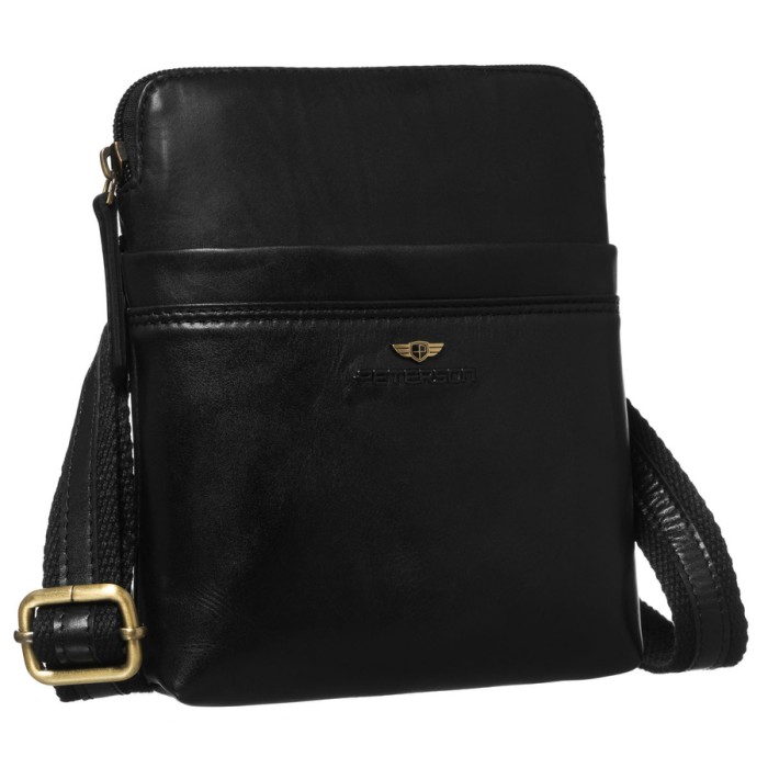 Czarna, praktyczna listonoszka męska ze skóry naturalnej z kieszeniami zewnętrznymi i etui w zestawie - Peterson