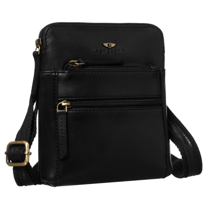 Elegancka listonoszka męska ze skóry naturalnej w czarnym kolorze zamykana suwakiem z etui w zestawie - Peterson