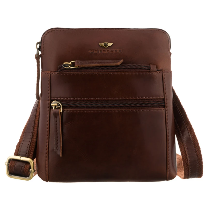 Elegancka, brązowa listonoszka męska ze skóry naturalnej z etui w zestawie - Peterson