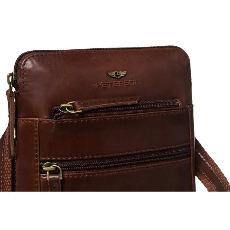 Elegancka, brązowa listonoszka męska ze skóry naturalnej z etui w zestawie - Peterson