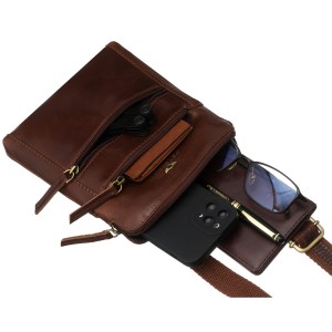 Elegancka, brązowa listonoszka męska ze skóry naturalnej z etui w zestawie - Peterson