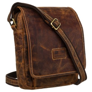 Skórzana listonoszka męska z klapką w brązowym kolorze - Peterson