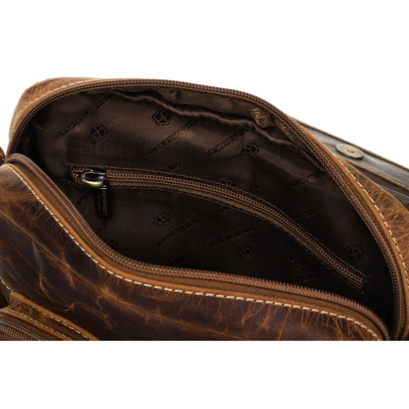 Skórzana listonoszka męska z klapką w brązowym kolorze - Peterson