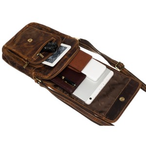 Skórzana listonoszka męska z klapką w brązowym kolorze - Peterson