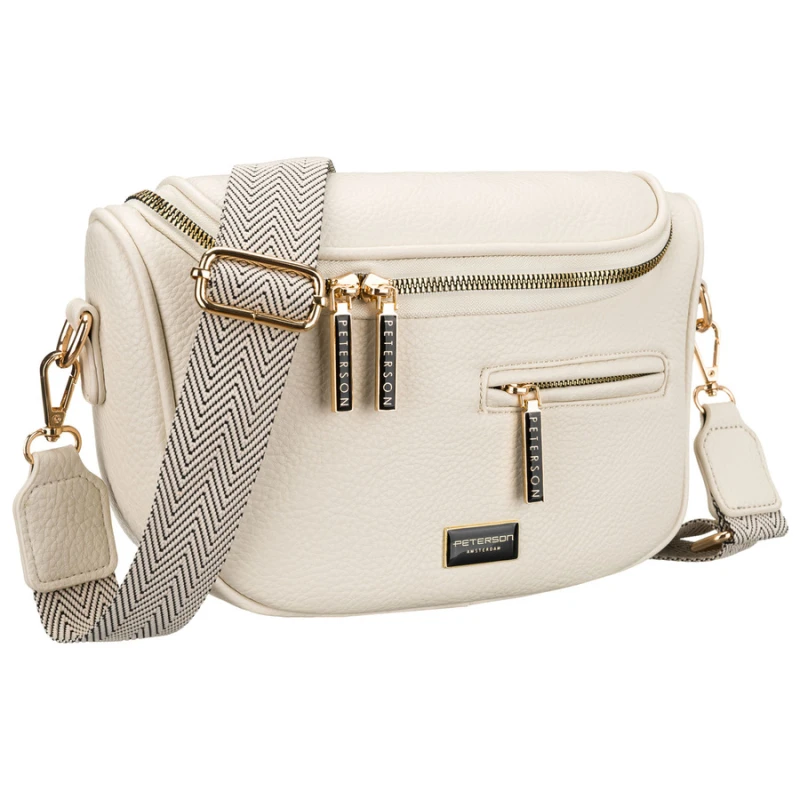 Saszetka damska ze skóry ekologicznej w jasnobeżowym kolorze, zamykana suwakiem - Peterson