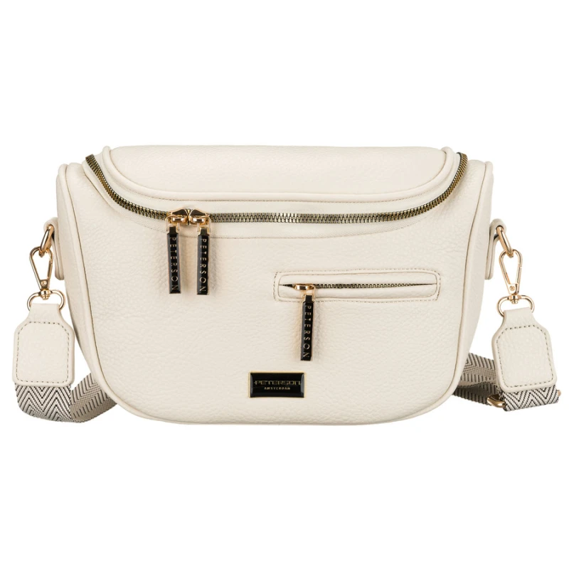 Saszetka damska ze skóry ekologicznej w jasnobeżowym kolorze, zamykana suwakiem - Peterson
