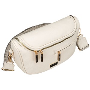 Saszetka damska ze skóry ekologicznej w jasnobeżowym kolorze, zamykana suwakiem - Peterson