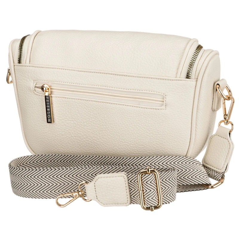 Saszetka damska ze skóry ekologicznej w jasnobeżowym kolorze, zamykana suwakiem - Peterson