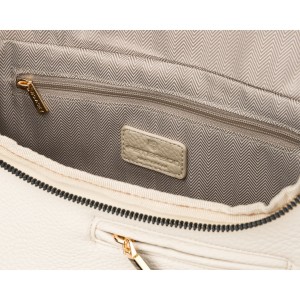 Saszetka damska ze skóry ekologicznej w jasnobeżowym kolorze, zamykana suwakiem - Peterson