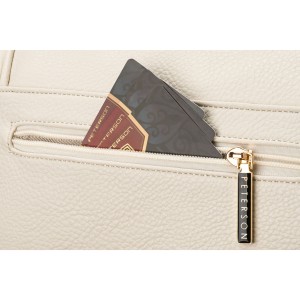 Saszetka damska ze skóry ekologicznej w jasnobeżowym kolorze, zamykana suwakiem - Peterson