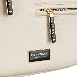 Saszetka damska ze skóry ekologicznej w jasnobeżowym kolorze, zamykana suwakiem - Peterson