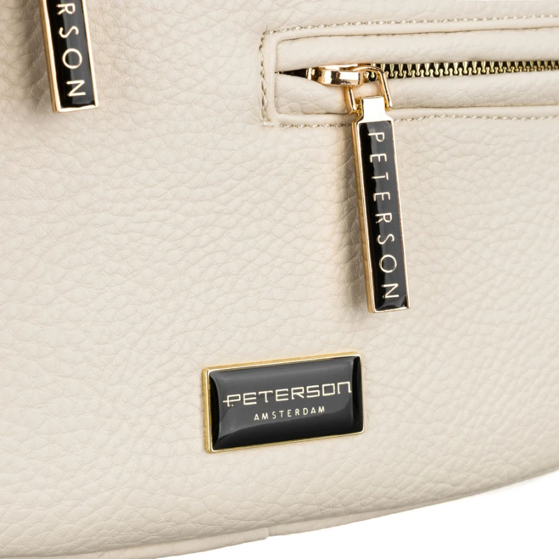 Saszetka damska ze skóry ekologicznej w jasnobeżowym kolorze, zamykana suwakiem - Peterson