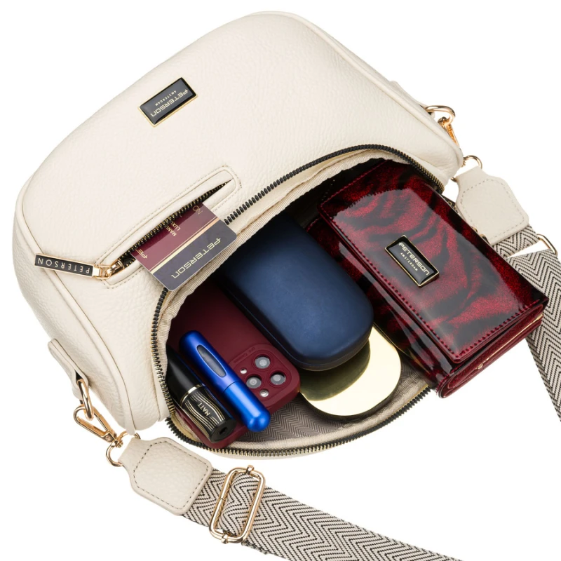 Saszetka damska ze skóry ekologicznej w jasnobeżowym kolorze, zamykana suwakiem - Peterson