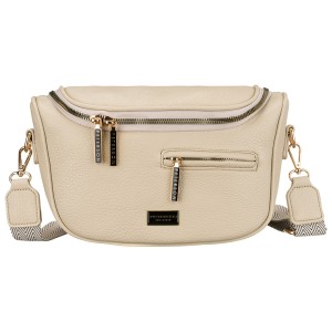 Saszetka damska ze skóry ekologicznej w beżowym kolorze z kieszenią na rewersie - Peterson