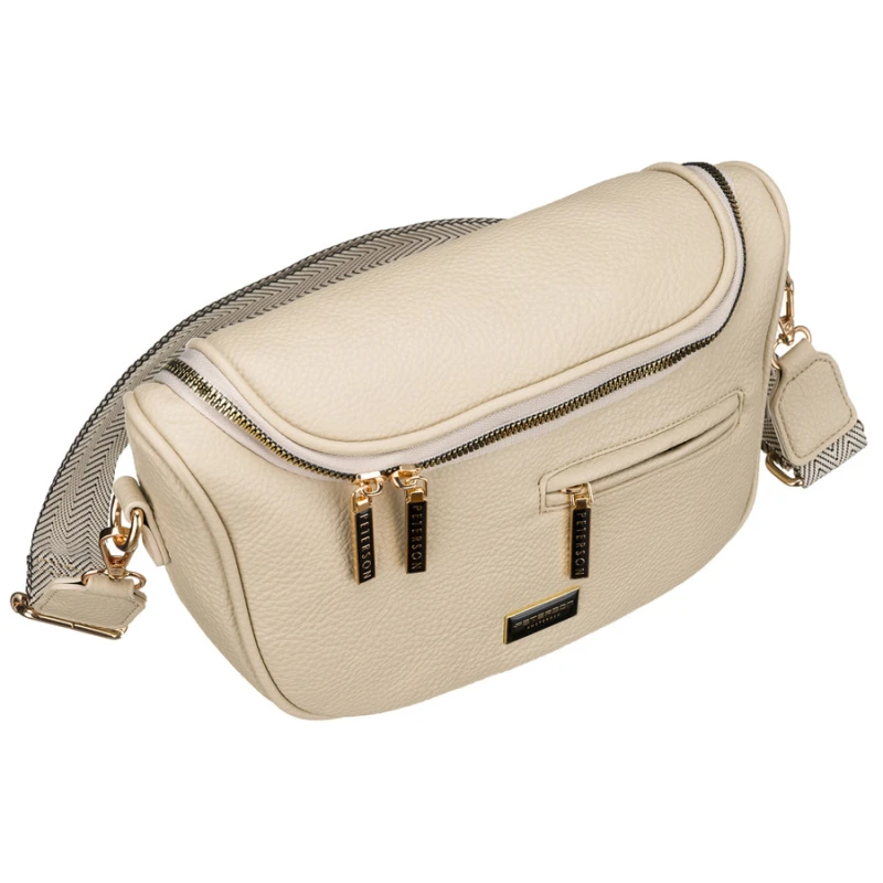 Saszetka damska ze skóry ekologicznej w beżowym kolorze z kieszenią na rewersie - Peterson