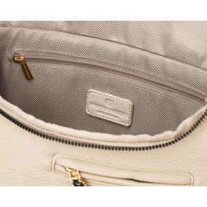 Saszetka damska ze skóry ekologicznej w beżowym kolorze z kieszenią na rewersie - Peterson