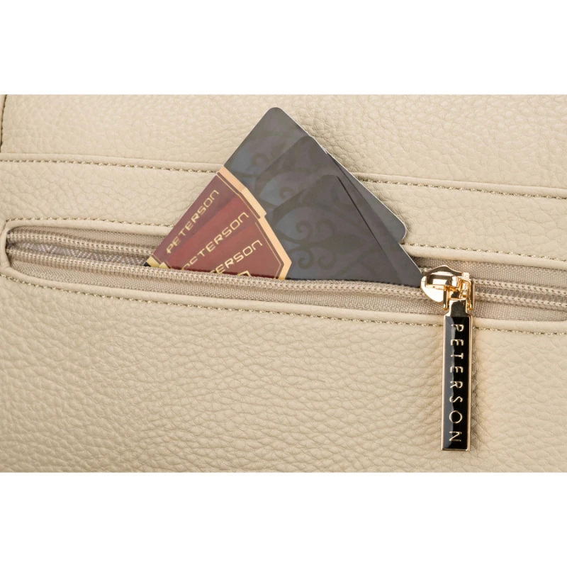 Saszetka damska ze skóry ekologicznej w beżowym kolorze z kieszenią na rewersie - Peterson