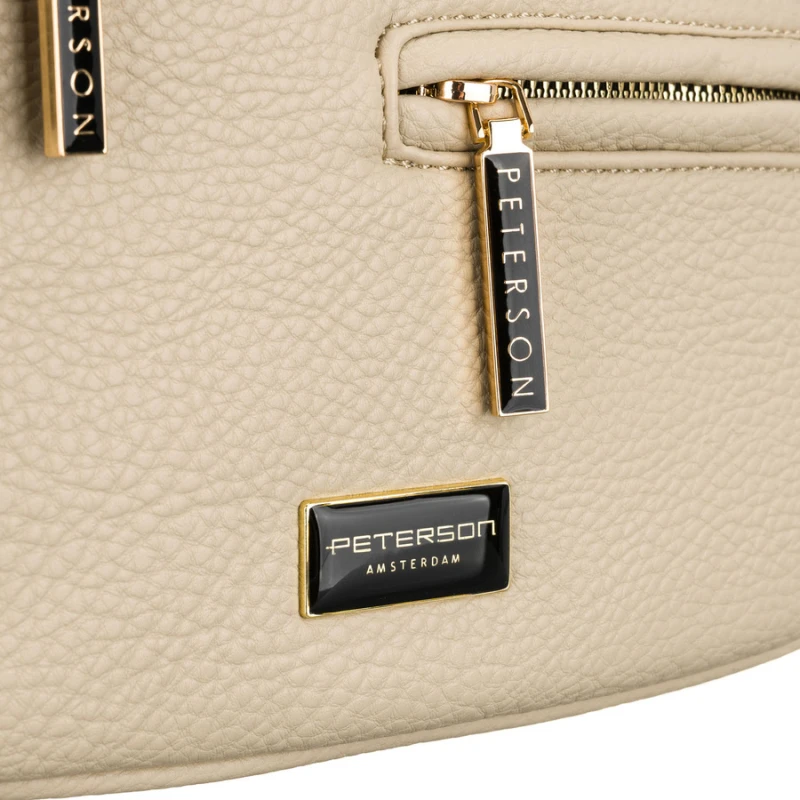 Saszetka damska ze skóry ekologicznej w beżowym kolorze z kieszenią na rewersie - Peterson