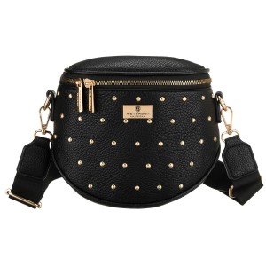 Czarna, praktyczna nerka damska ze skóry ekologicznej ozdobiona ćwiekami - Peterson