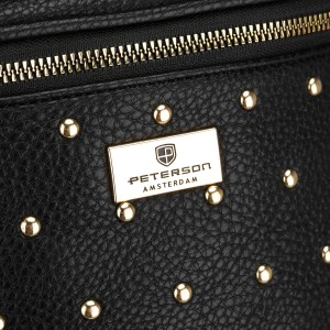 Czarna, praktyczna nerka damska ze skóry ekologicznej ozdobiona ćwiekami - Peterson