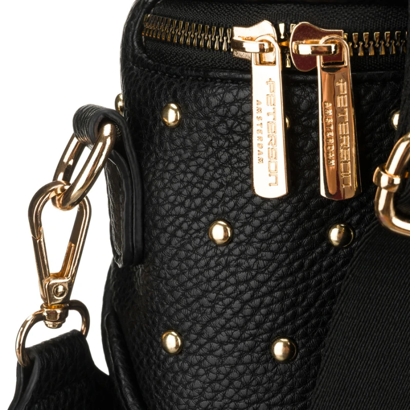 Czarna, praktyczna nerka damska ze skóry ekologicznej ozdobiona ćwiekami - Peterson