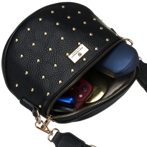 Czarna, praktyczna nerka damska ze skóry ekologicznej ozdobiona ćwiekami - Peterson