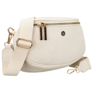 Modna, jasnobeżowa nerka damska ze skóry ekologicznej - Peterson