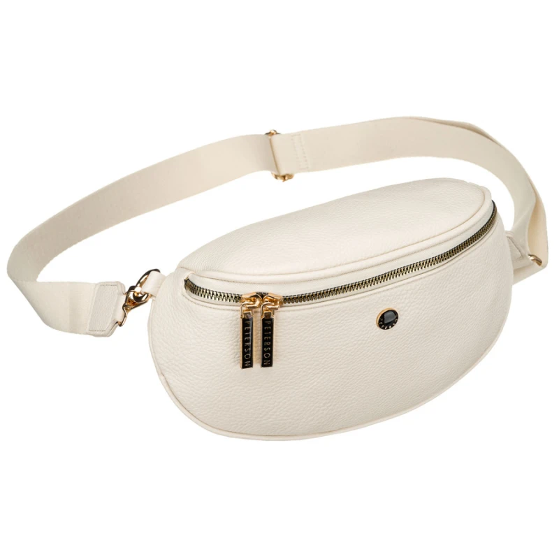 Modna, jasnobeżowa nerka damska ze skóry ekologicznej - Peterson