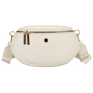 Modna, jasnobeżowa nerka damska ze skóry ekologicznej - Peterson