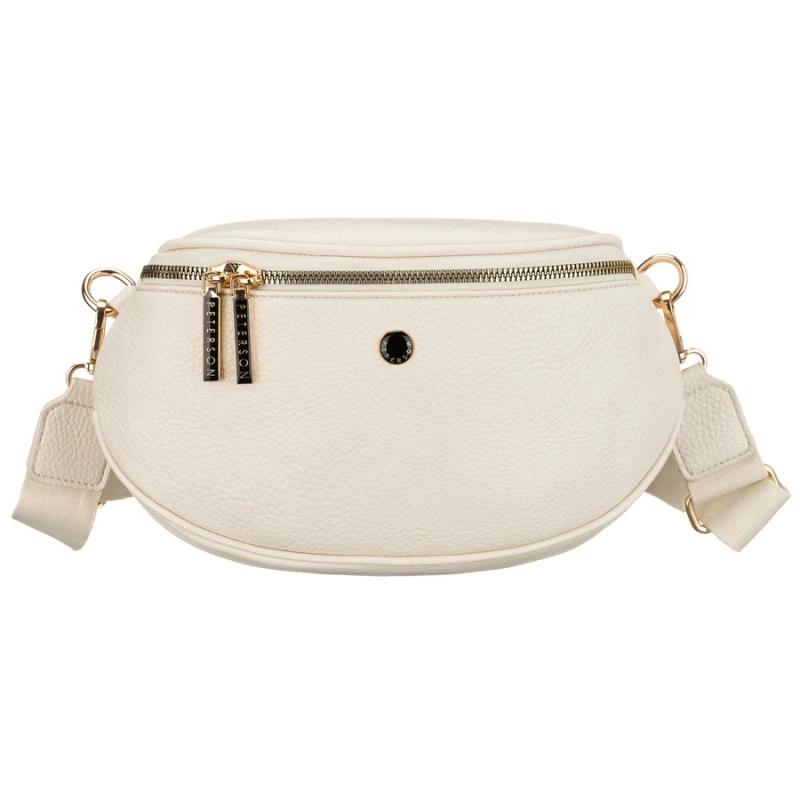 Modna, jasnobeżowa nerka damska ze skóry ekologicznej - Peterson