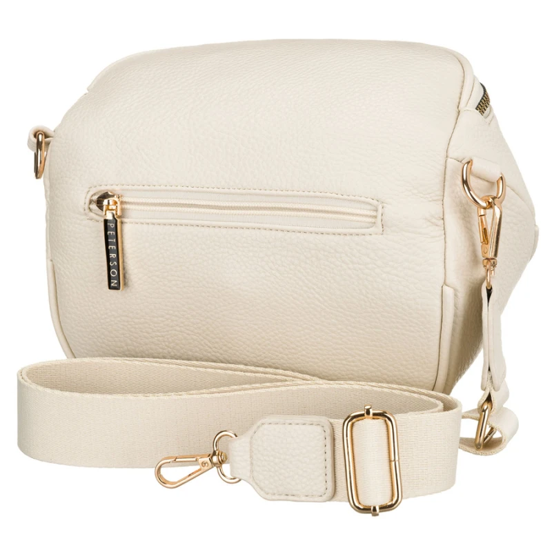 Modna, jasnobeżowa nerka damska ze skóry ekologicznej - Peterson