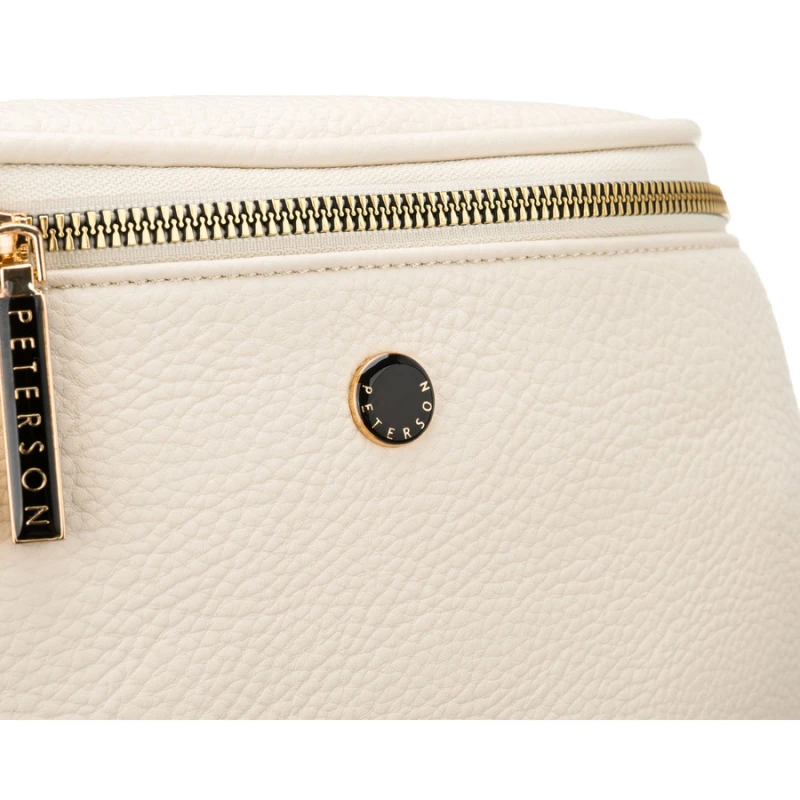 Modna, jasnobeżowa nerka damska ze skóry ekologicznej - Peterson