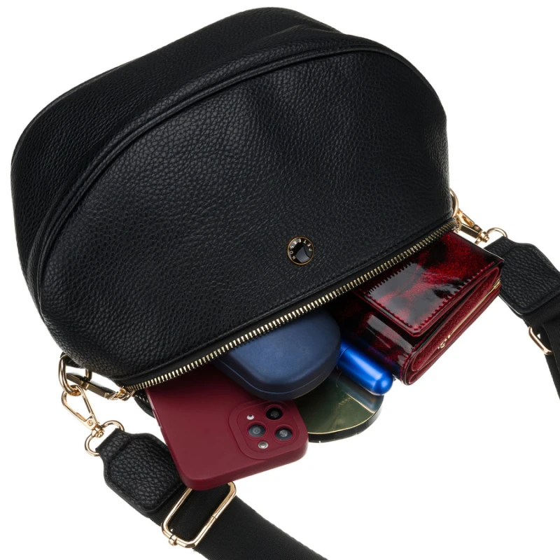 Praktyczna, miejska nerka damska ze skóry ekologicznej w czarnym kolorze, jednokomorowa - Peterson