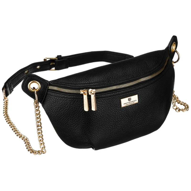 Saszetka damska ze skóry ekologicznej w czarnym kolorze, jednokomorowa - Peterson