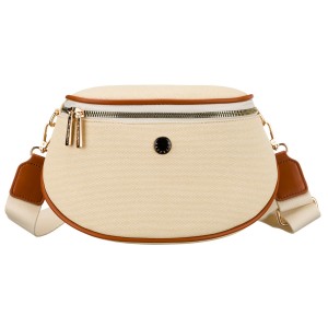 Saszetka damska w kolorze ecru z brązowymi elementami, zamykana suwakiem - Peterson