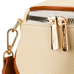 Saszetka damska w kolorze ecru z brązowymi elementami, zamykana suwakiem - Peterson