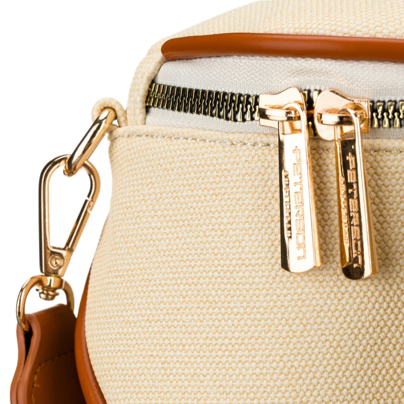 Saszetka damska w kolorze ecru z brązowymi elementami, zamykana suwakiem - Peterson