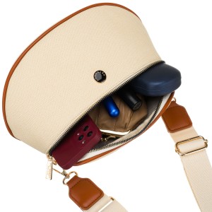 Saszetka damska w kolorze ecru z brązowymi elementami, zamykana suwakiem - Peterson