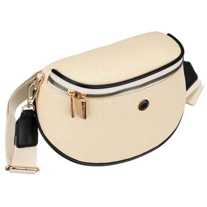 Saszetka damska w kolorze ecru z czarnymi elementami, wykonana z materiału syntetycznego - Peterson