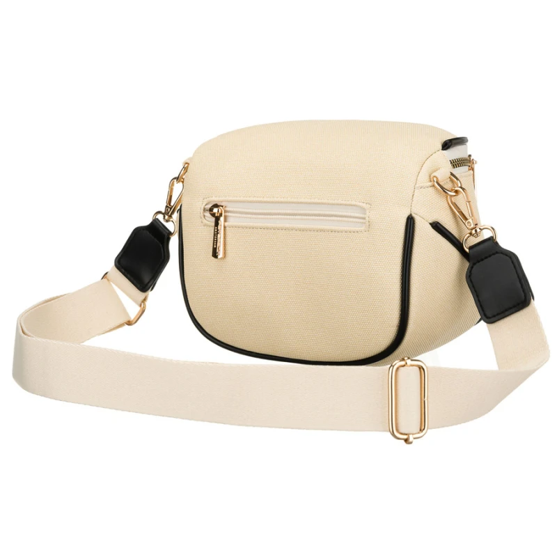 Saszetka damska w kolorze ecru z czarnymi elementami, wykonana z materiału syntetycznego - Peterson