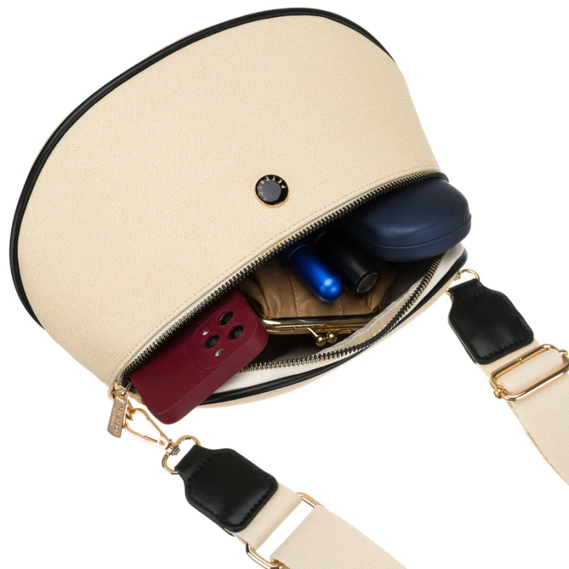 Saszetka damska w kolorze ecru z czarnymi elementami, wykonana z materiału syntetycznego - Peterson