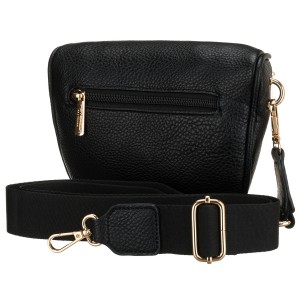 Czarna saszetka damska ze skóry ekologicznej, zamykana suwakiem i zawieszona na regulowanym pasku - Peterson