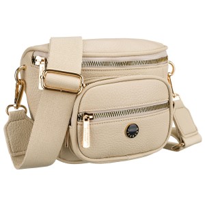 Saszetka damska w beżowym kolorze wykonana ze skóry ekologicznej, zamykana suwakiem - Peterson