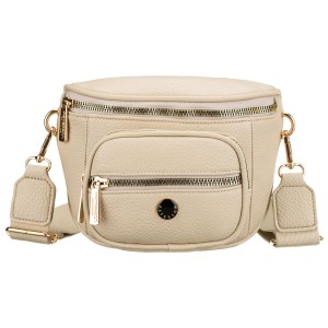 Saszetka damska w beżowym kolorze wykonana ze skóry ekologicznej, zamykana suwakiem - Peterson