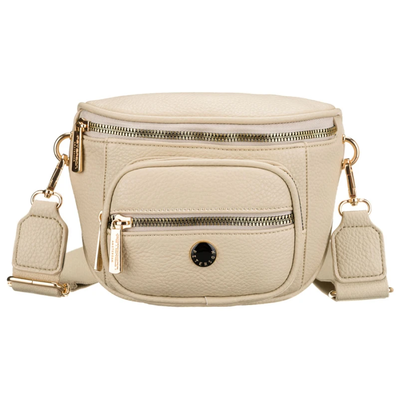 Saszetka damska w beżowym kolorze wykonana ze skóry ekologicznej, zamykana suwakiem - Peterson